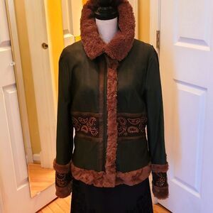 VINTAGE FAUX LEATHER EMBROIDERED JACKET